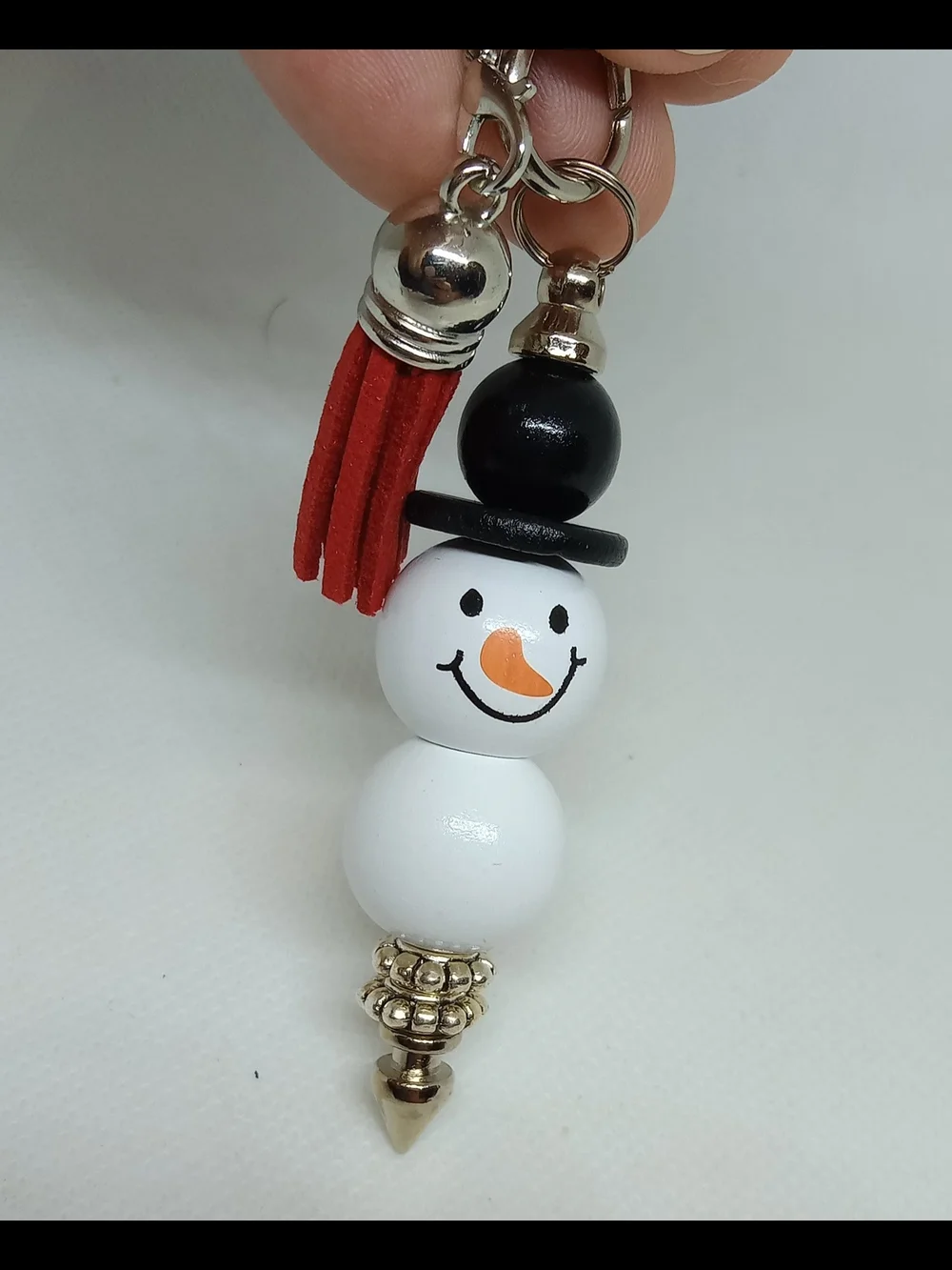 Festive Green Snowman Keychain Pen with Red Tassel